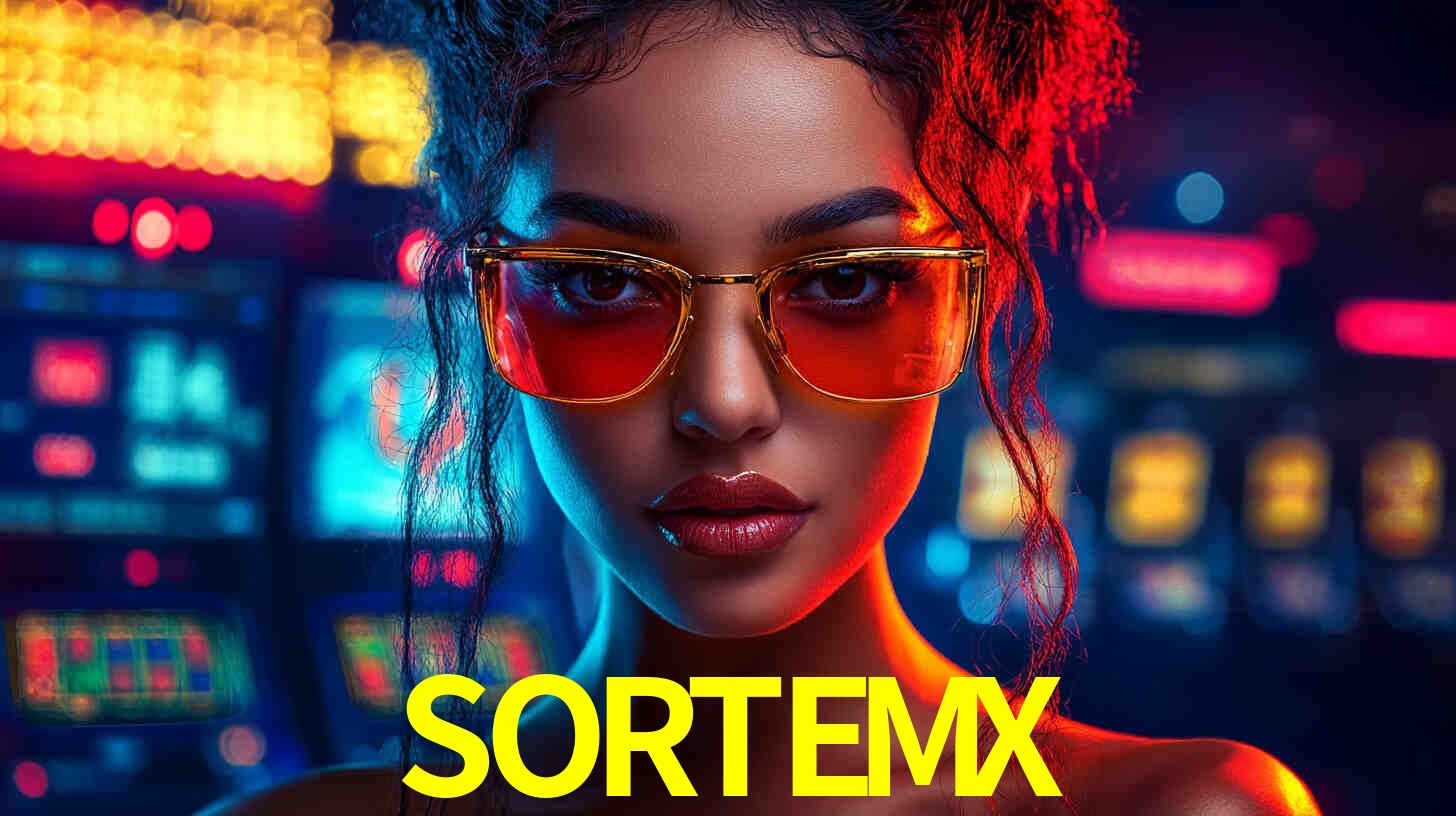 Una escena digital vívida inspirada en casino con SORTEMX mostrado prominentemente, luces brillantes, fichas, cartas y acentos dorados.